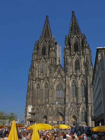 Foto gelbe Sonnenschirme vor Kölner Dom